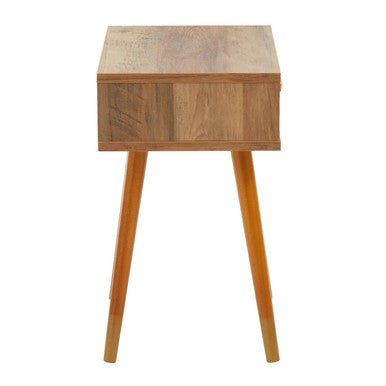 Natural Brown Wood Effect Bedside Table with 1 Drawer and Angular Legs | Frida | Luxury Home Accessories | Heulog Glow