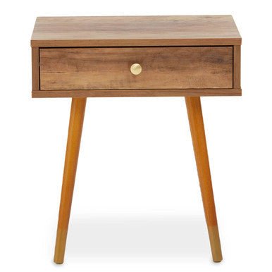 Natural Brown Wood Effect Bedside Table with 1 Drawer and Angular Legs | Frida | Luxury Home Accessories | Heulog Glow