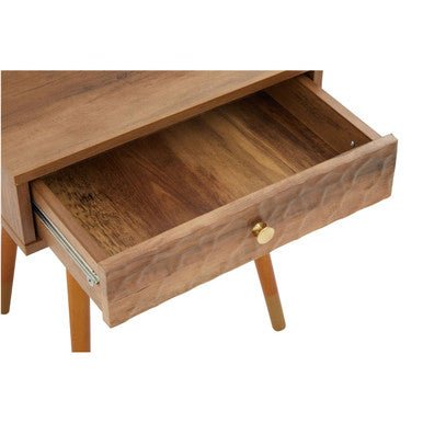 Natural Brown Wood Effect Bedside Table with 1 Drawer and Angular Legs | Frida | Luxury Home Accessories | Heulog Glow