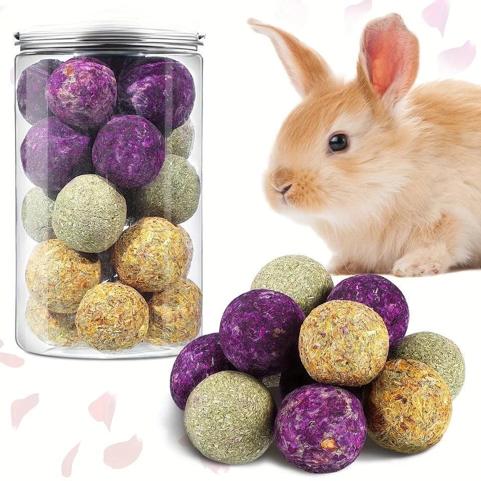 Natural Flower Flavored Timothy Hay Chew Balls 30Pcs - for Rabbits, Hamsters, Guinea Pigs, and Rats | Luxury Home Accessories | Heulog Glow