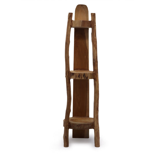 Natural Teak Corner Unit 3 Shelves - 90cm high | Luxury Home Accessories | Heulog Glow