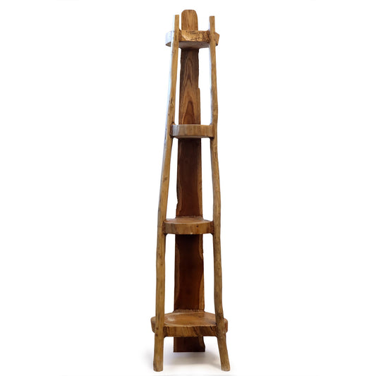 Natural Teak Corner Unit 4 Shelves - 135cm high | Luxury Home Accessories | Heulog Glow