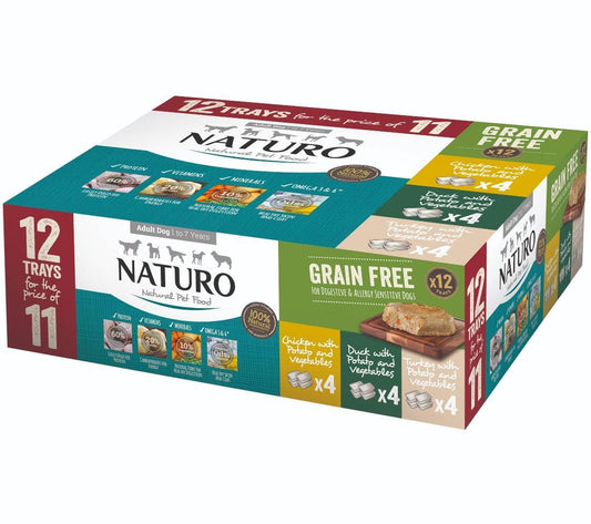 Naturo Adult Grain Free Variety with Potato & Veg Trays 12 for 11 x 400g | Luxury Home Accessories | Heulog Glow