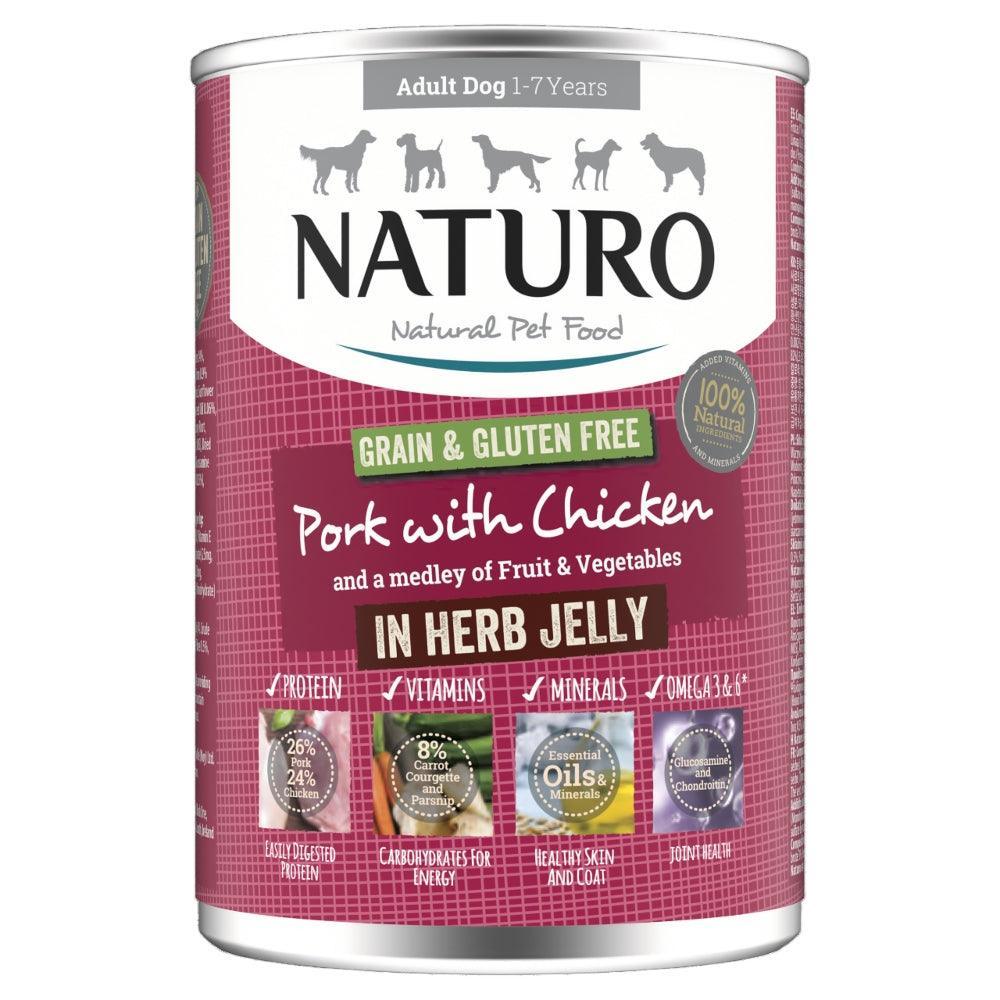 Naturo Adult Grain & Gluten Free Pork with Chicken in Herb Jelly Tin 390g | Luxury Home Accessories | Heulog Glow