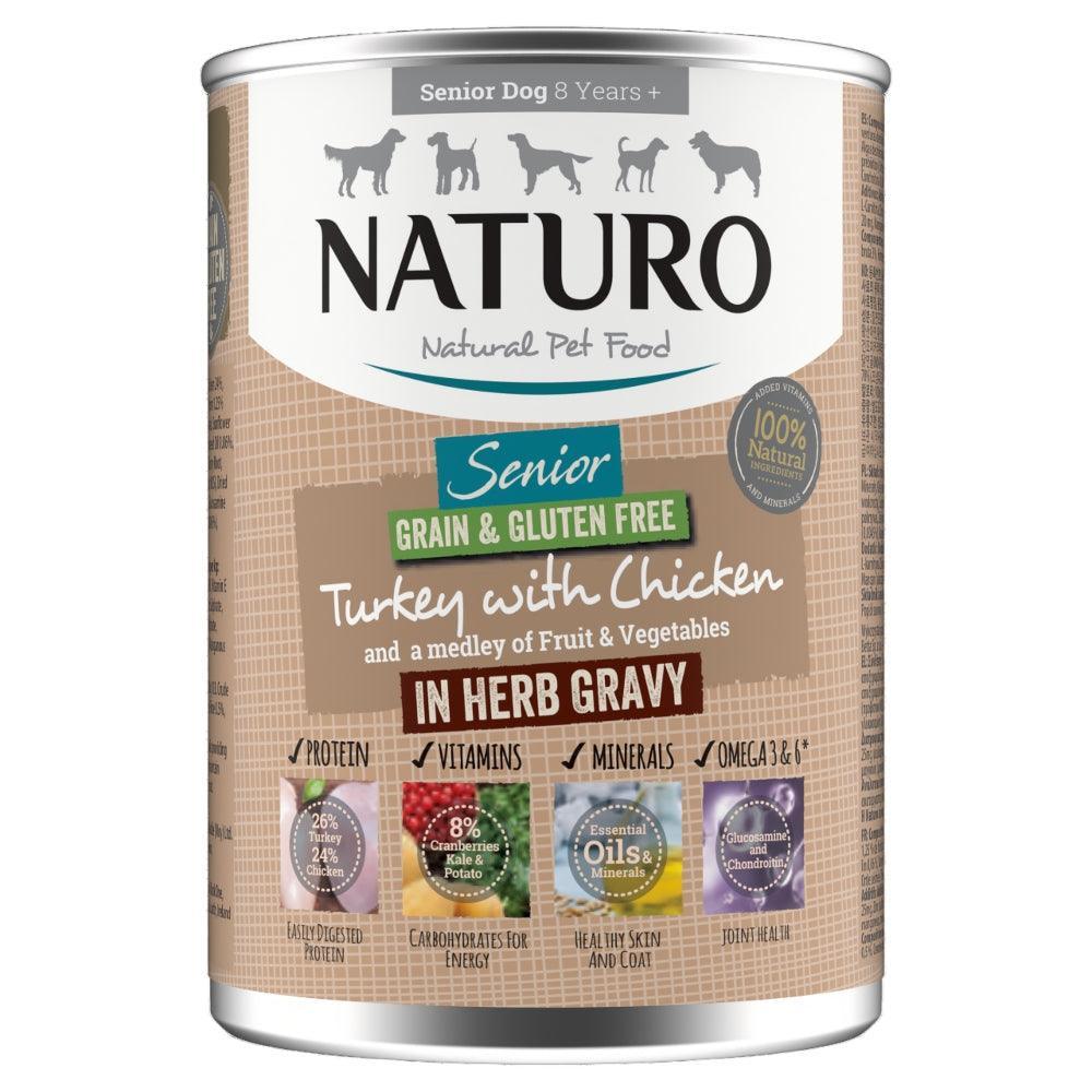 Naturo Senior Grain & Gluten Free Turkey with Chicken in Herb Gravy Tins 12 x 390g | Luxury Home Accessories | Heulog Glow