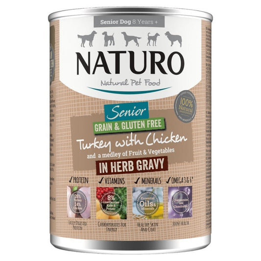 Naturo Senior Grain & Gluten Free Turkey with Chicken in Herb Gravy Tins 12 x 390g | Luxury Home Accessories | Heulog Glow