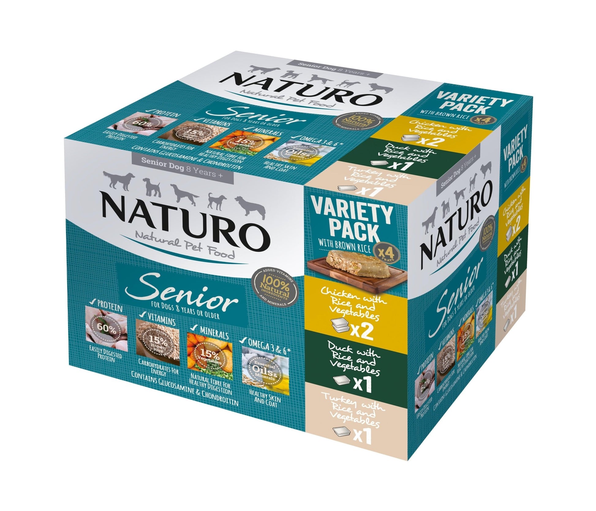 Naturo Senior Variety with Rice & Veg Trays 4x400g | Luxury Home Accessories | Heulog Glow
