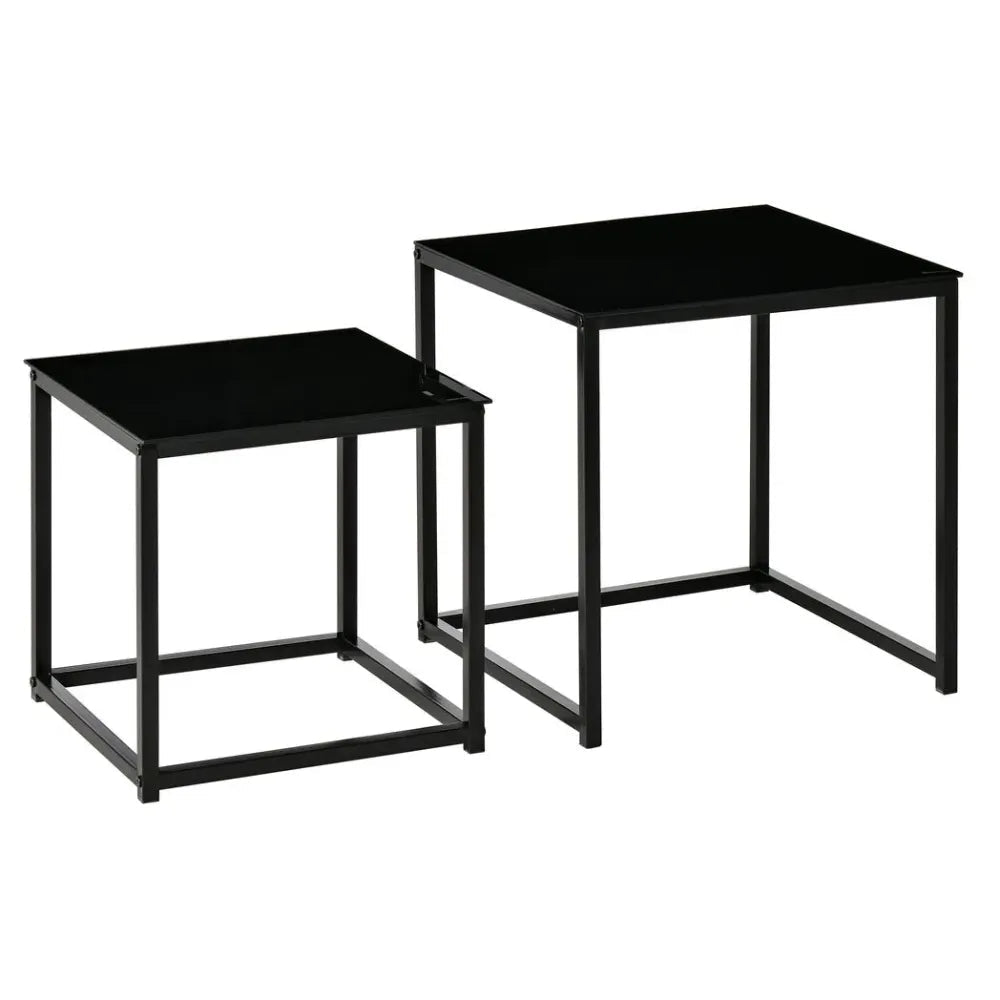 Nest of 2 Side Tables Set of Bedside Tables w/ Tempered Glass Desktop Black | Luxury Home Accessories | Heulog Glow