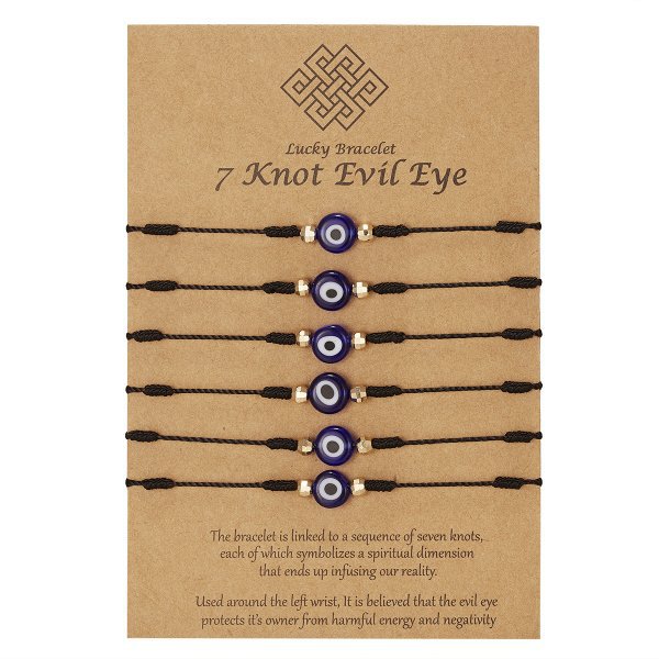 New 7-knot Evil Eye Bracelet 6 Pack Blue Eye Paper Card Bracelet Braided Adjustable Bracelet | Luxury Home Accessories | Heulog Glow