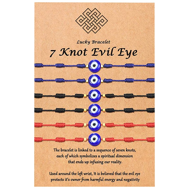 New 7-knot Evil Eye Bracelet 6 Pack Blue Eye Paper Card Bracelet Braided Adjustable Bracelet | Luxury Home Accessories | Heulog Glow