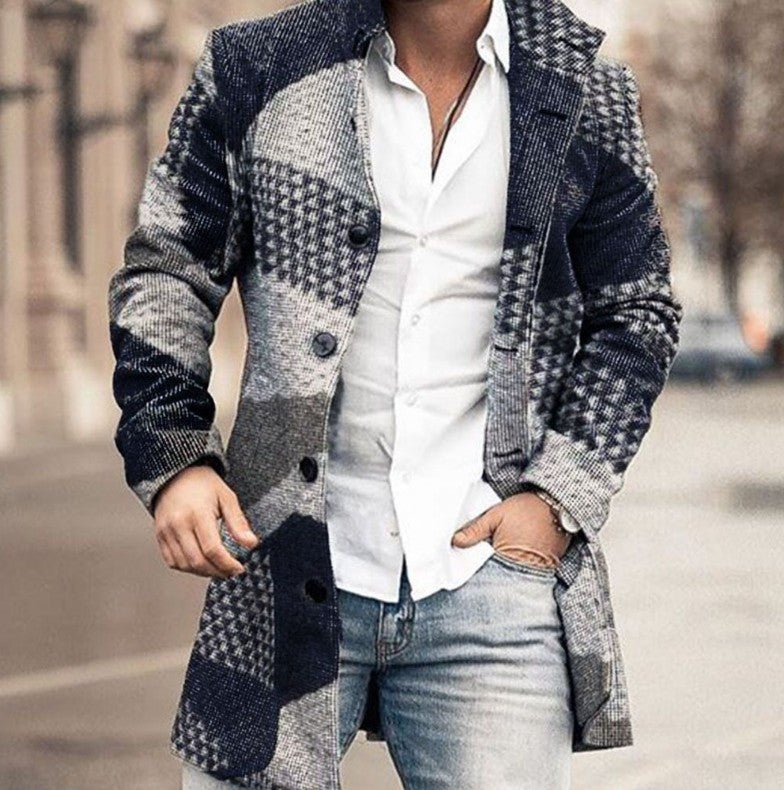 New men's woolen stand collar mid-length casual coat with pockets | Luxury Home Accessories | Heulog Glow