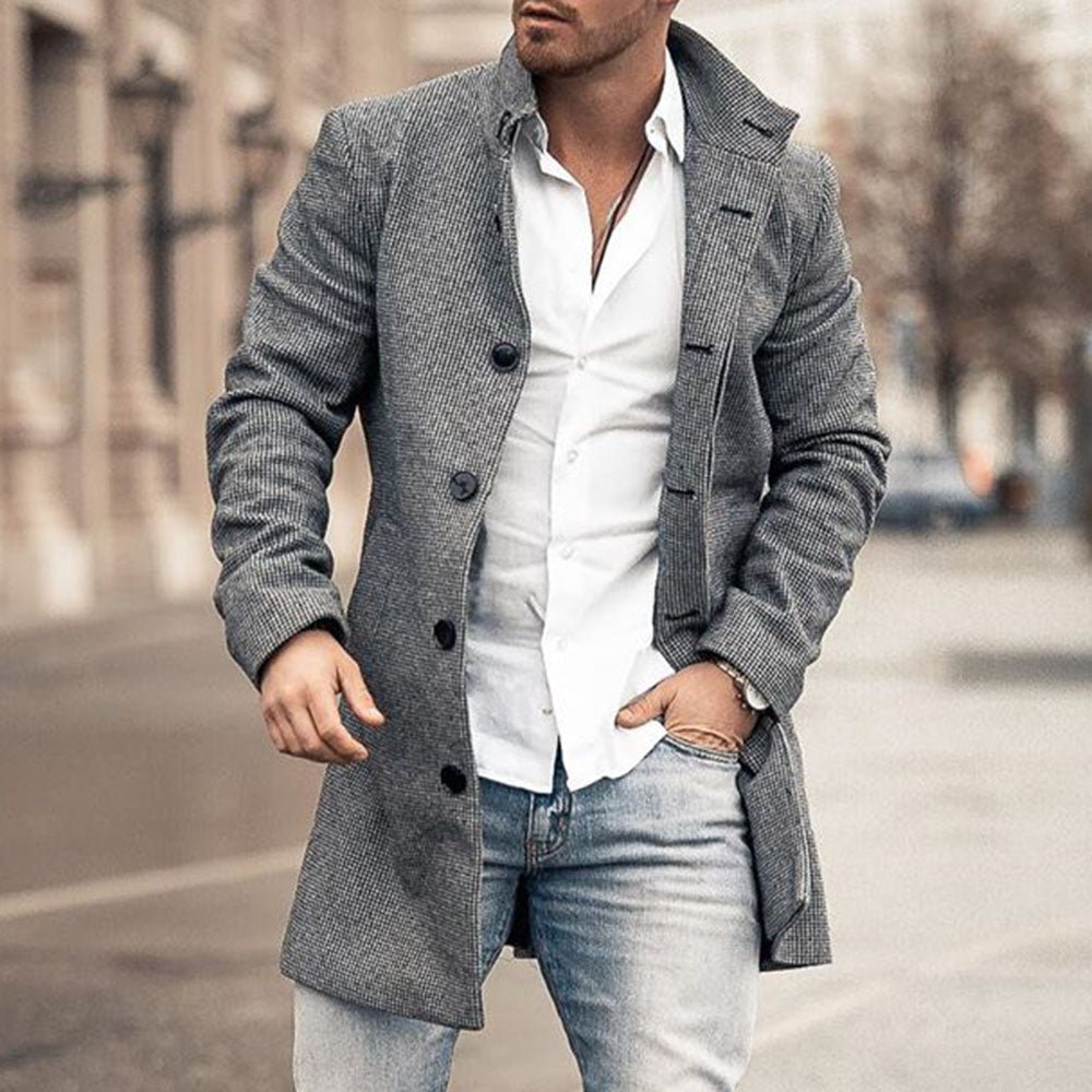 New men's woolen stand collar mid-length casual coat with pockets | Luxury Home Accessories | Heulog Glow