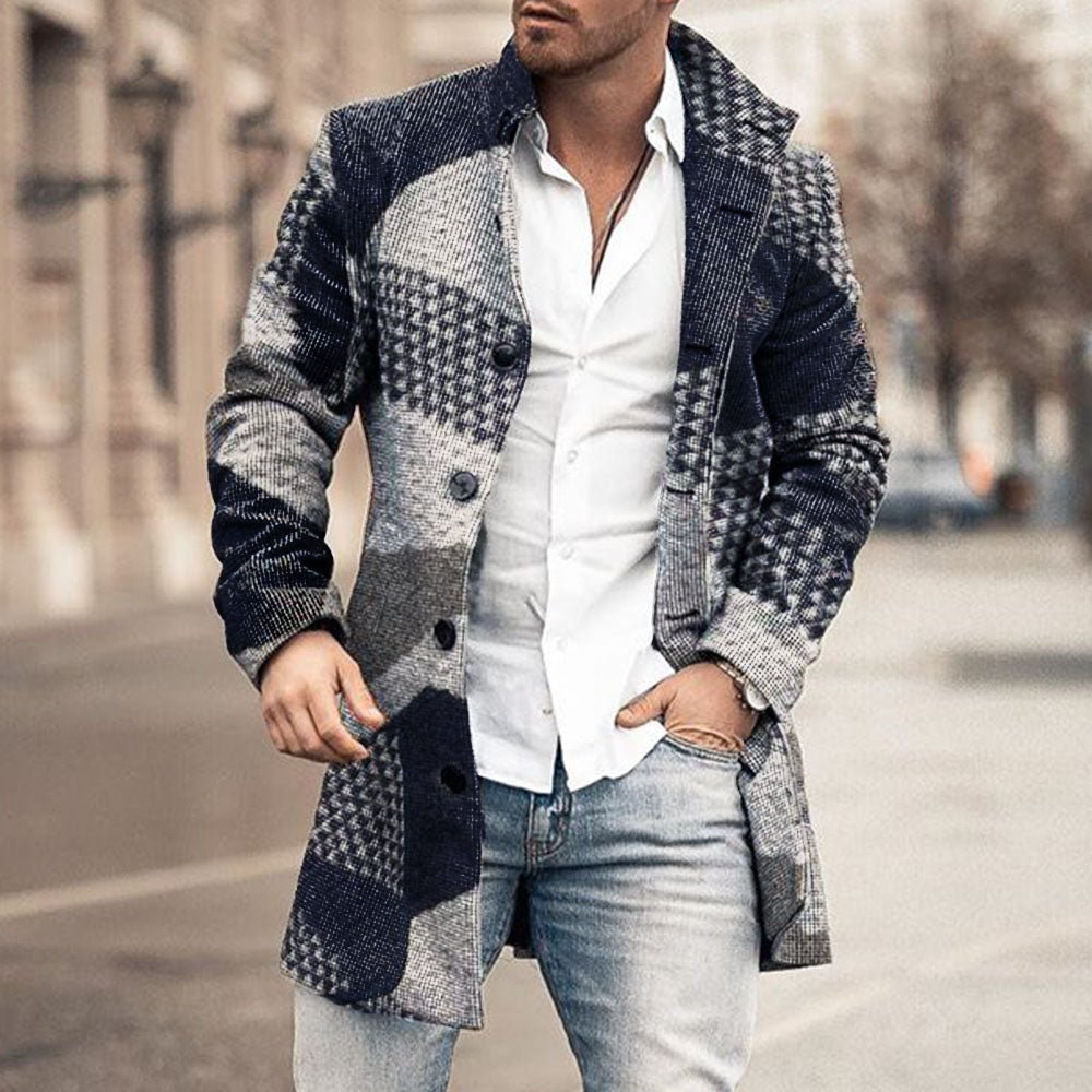 New men's woolen stand collar mid-length casual coat with pockets | Luxury Home Accessories | Heulog Glow