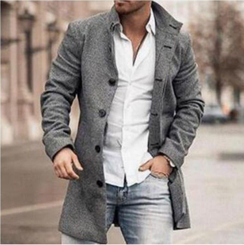 New men's woolen stand collar mid-length casual coat with pockets | Luxury Home Accessories | Heulog Glow