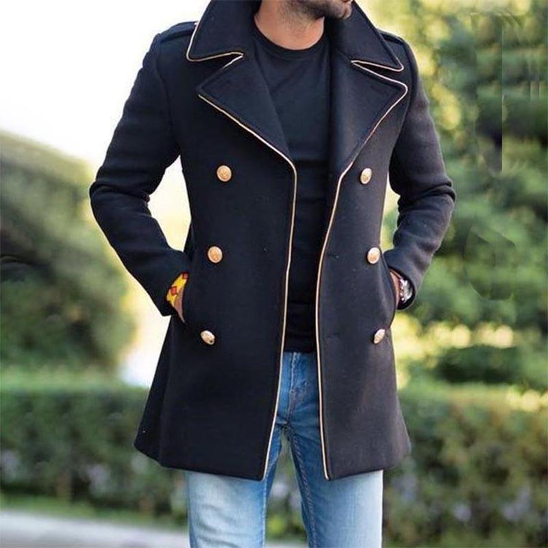 New men's woolen stand collar mid-length casual coat with pockets | Luxury Home Accessories | Heulog Glow
