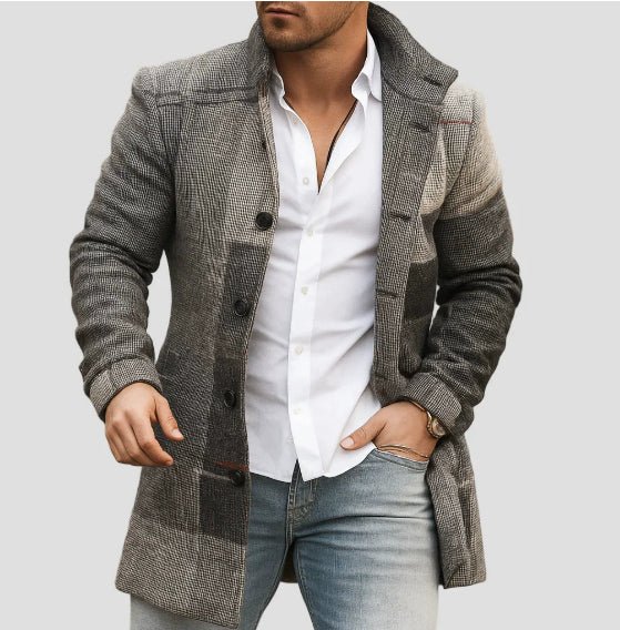 New men's woolen stand collar mid-length casual coat with pockets | Luxury Home Accessories | Heulog Glow
