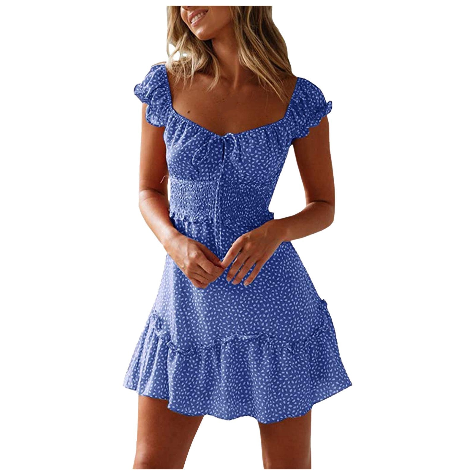 New Splicing Ruffled Floral Skirt Short-sleeved Printed U-Neck And High-Waisted Dress | Luxury Home Accessories | Heulog Glow