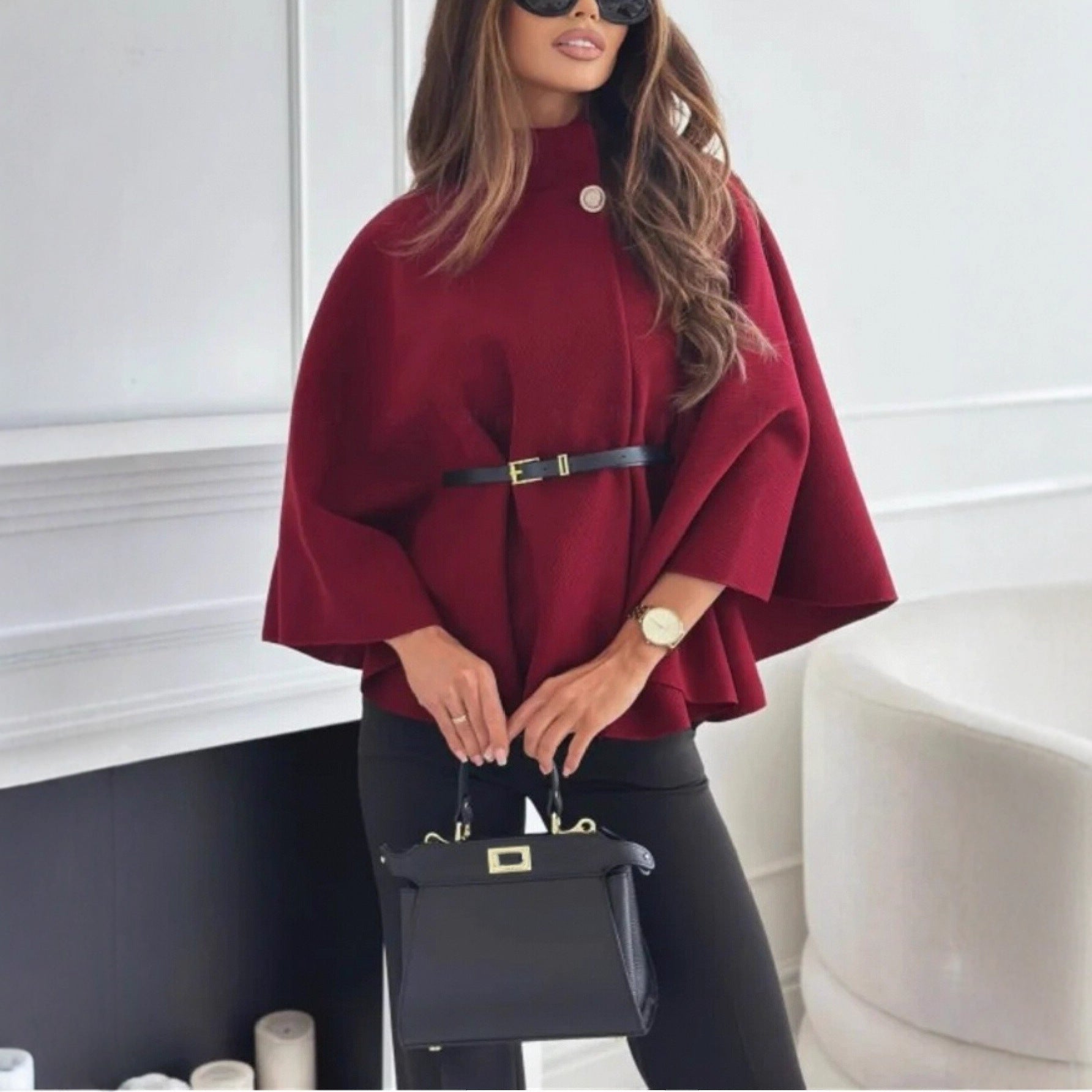 New Stand Collar Batwing Sleeves Cloak Top With Belt Ins Fashion Temperament Jacket Woolen Sweater Outwear For Women Clothing | Luxury Home Accessories | Heulog Glow