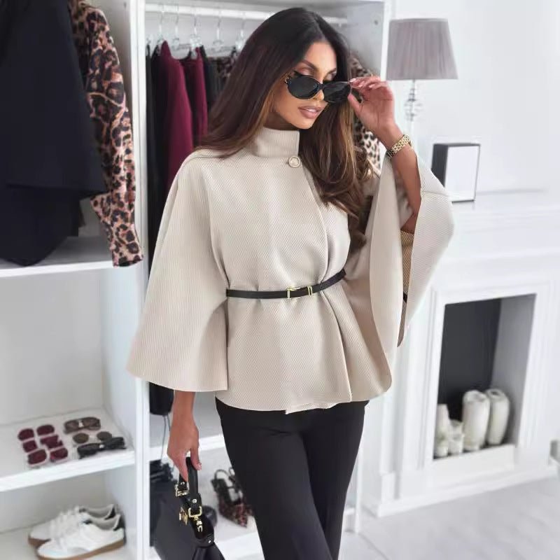 New Stand Collar Batwing Sleeves Cloak Top With Belt Ins Fashion Temperament Jacket Woolen Sweater Outwear For Women Clothing | Luxury Home Accessories | Heulog Glow