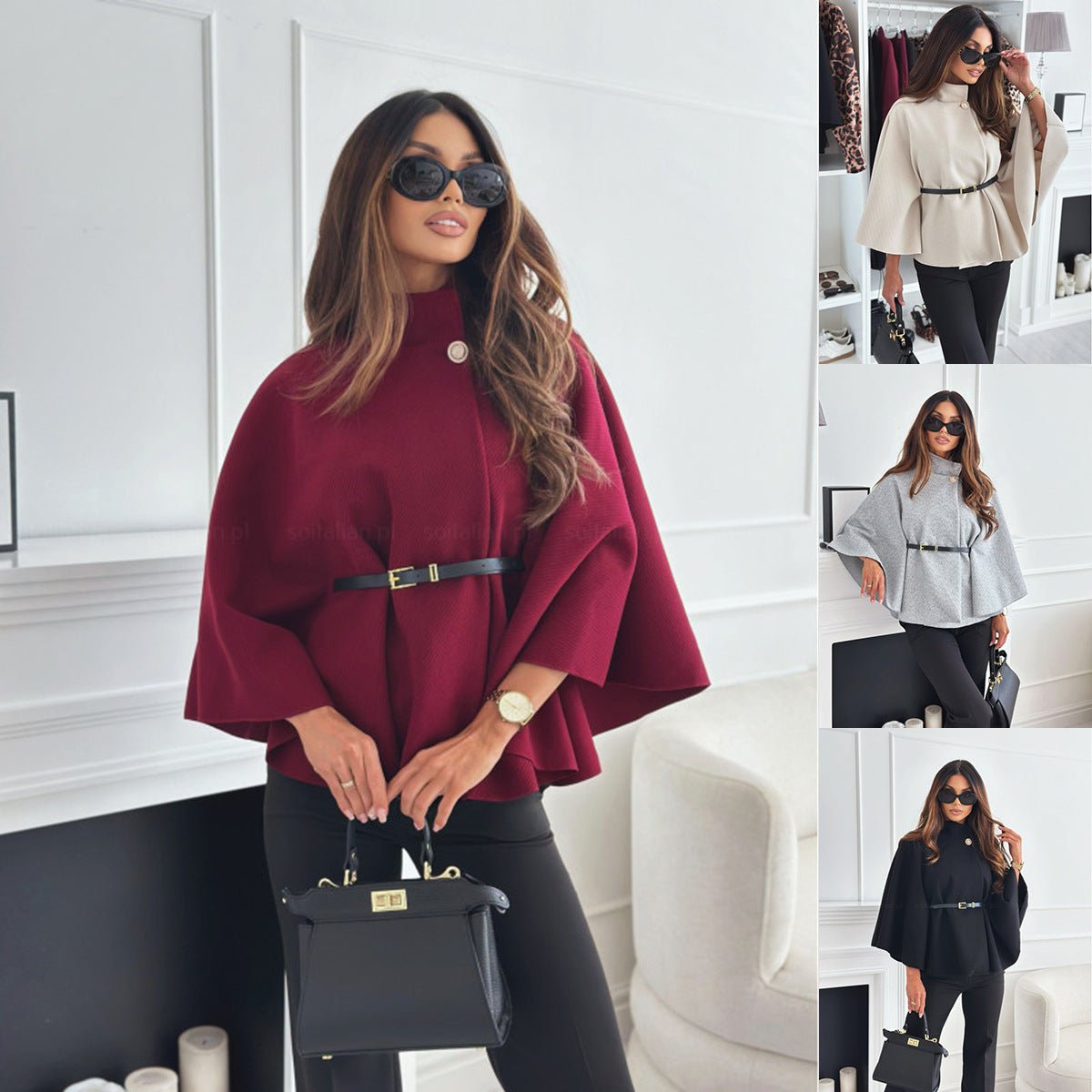 New Stand Collar Batwing Sleeves Cloak Top With Belt Ins Fashion Temperament Jacket Woolen Sweater Outwear For Women Clothing | Luxury Home Accessories | Heulog Glow