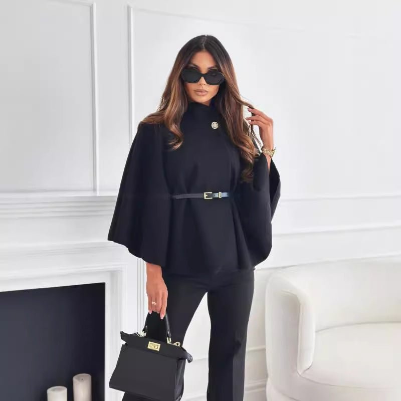 New Stand Collar Batwing Sleeves Cloak Top With Belt Ins Fashion Temperament Jacket Woolen Sweater Outwear For Women Clothing | Luxury Home Accessories | Heulog Glow