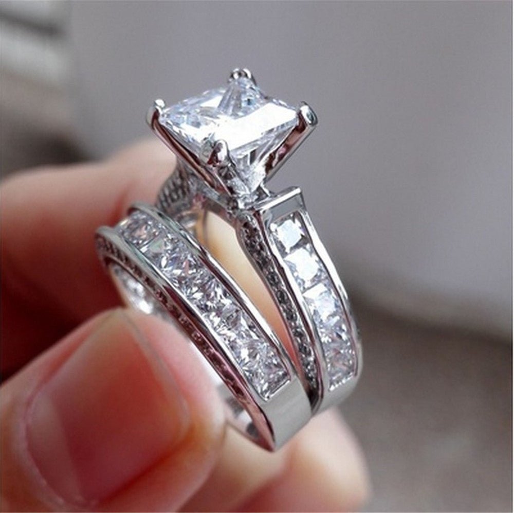 New Style Charm Couple Rings His Her Silver Color Princess Cut CZ Anniversary Promise Wedding Engagement Ring Sets | Luxury Home Accessories | Heulog Glow