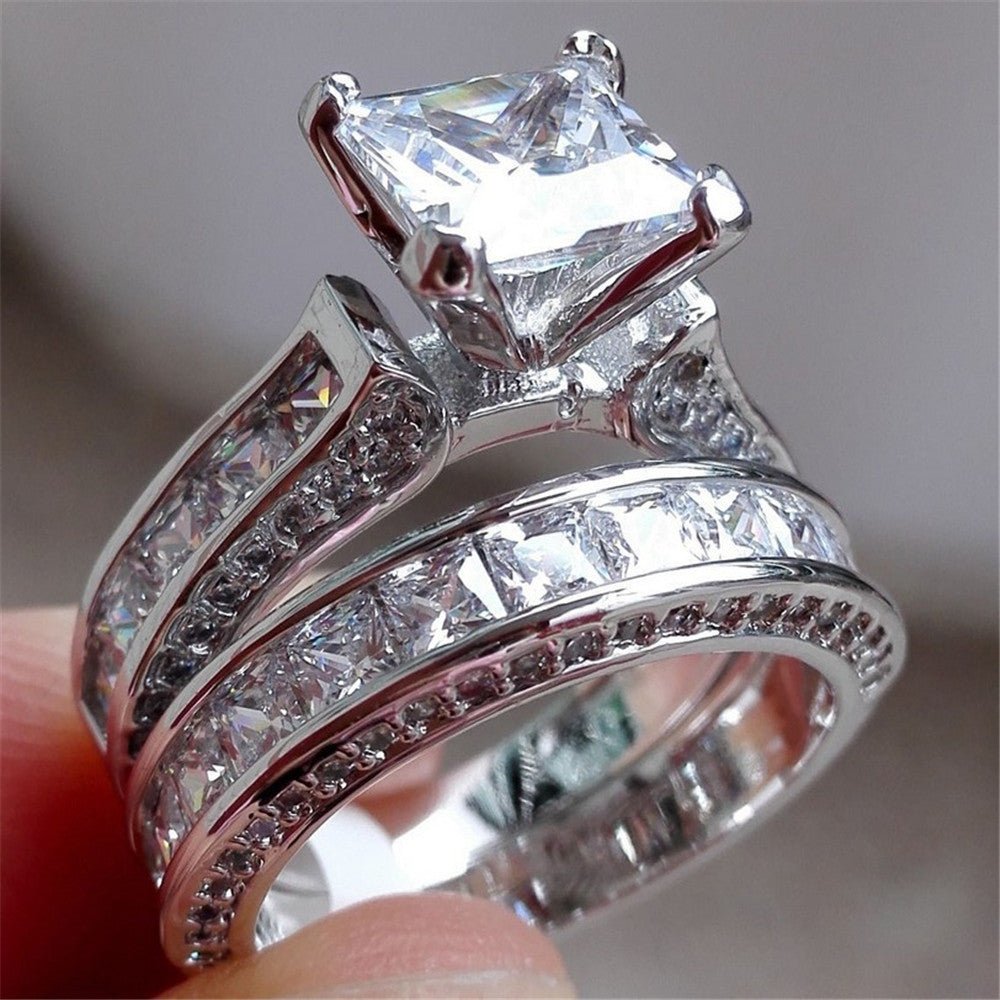 New Style Charm Couple Rings His Her Silver Color Princess Cut CZ Anniversary Promise Wedding Engagement Ring Sets | Luxury Home Accessories | Heulog Glow