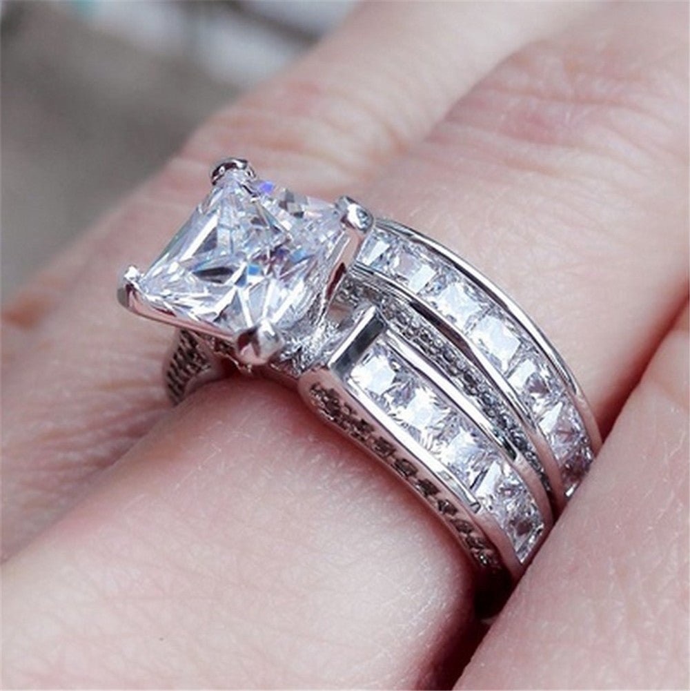 New Style Charm Couple Rings His Her Silver Color Princess Cut CZ Anniversary Promise Wedding Engagement Ring Sets | Luxury Home Accessories | Heulog Glow