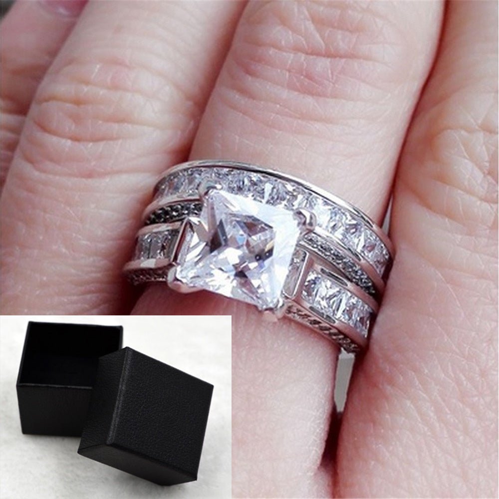 New Style Charm Couple Rings His Her Silver Color Princess Cut CZ Anniversary Promise Wedding Engagement Ring Sets | Luxury Home Accessories | Heulog Glow