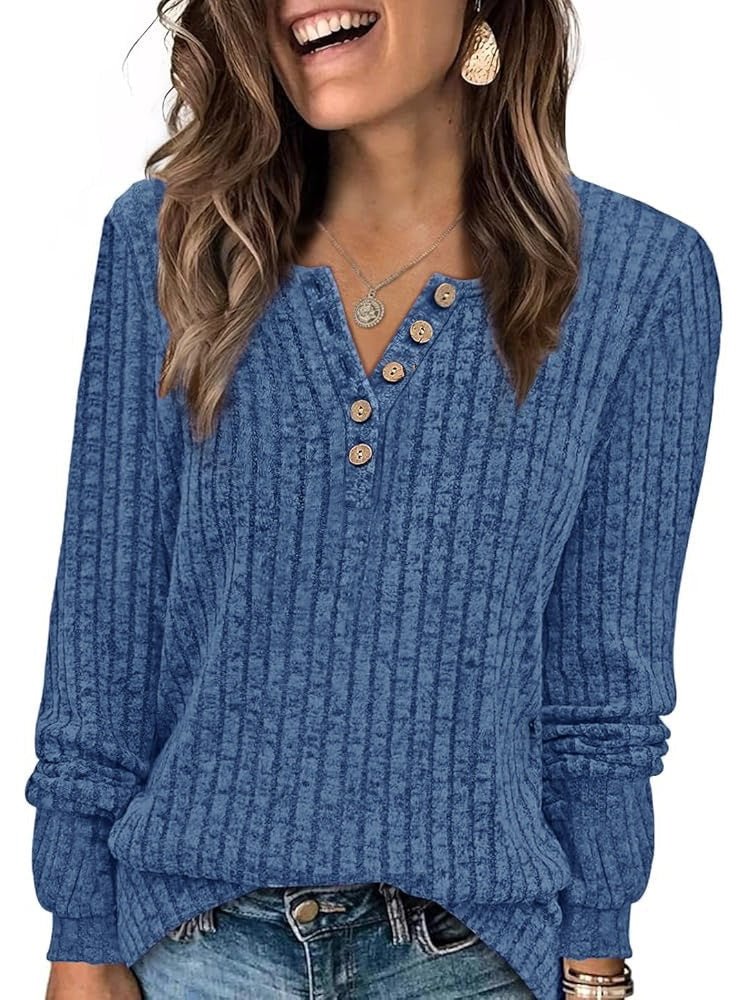 New Women's Round Neck Sunken Stripe Brushed Solid Color Button Stitching Solid Color T-shirt | Luxury Home Accessories | Heulog Glow