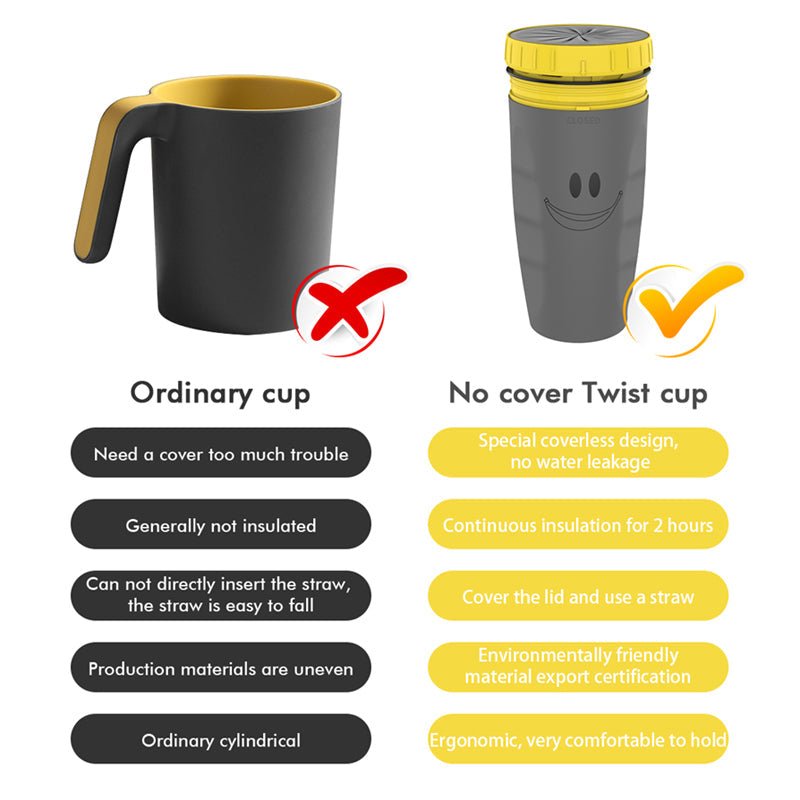 No Cover Twist Cup Travel Portable Cup Double Insulation Tumbler Straw Sippy Water Bottles Portable For Children Adults | Luxury Home Accessories | Heulog Glow