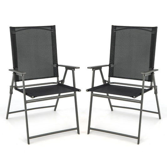 2 Piece Patio Folding Dining Chair Set with Weather-resistant Fabric-Black