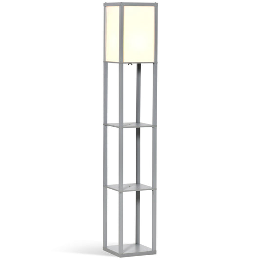 HOMCOM 3-Tier Floor Lamp, Floor Light with Storage Shelf, Reading Standing Lamp with Acrylic Shade for Living Room, Bedroom, Kitchen, Dining Room, Office, Dorm, 160cm, Grey
