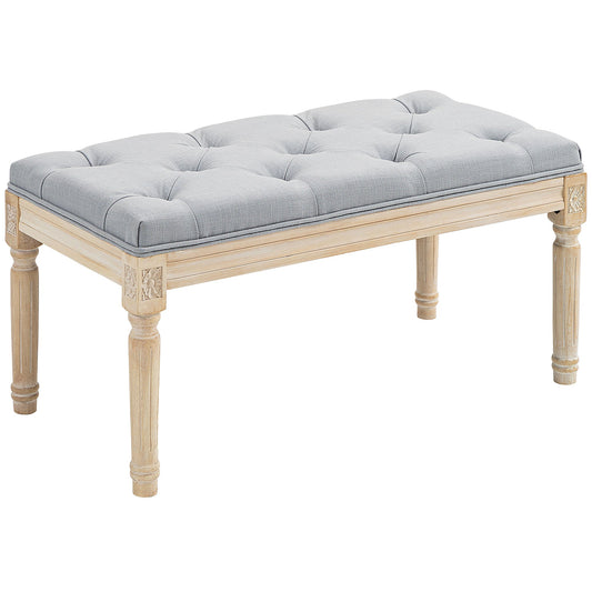 HOMCOM End of Bed Bench Tufted Upholstered Foot Stool, Light Grey