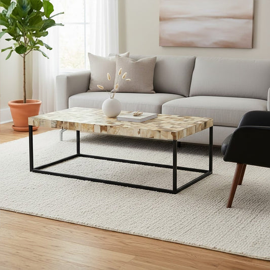 Obra Cream Mother of Pearl Rectangle Coffee Table | Luxury Home Accessories | Heulog Glow