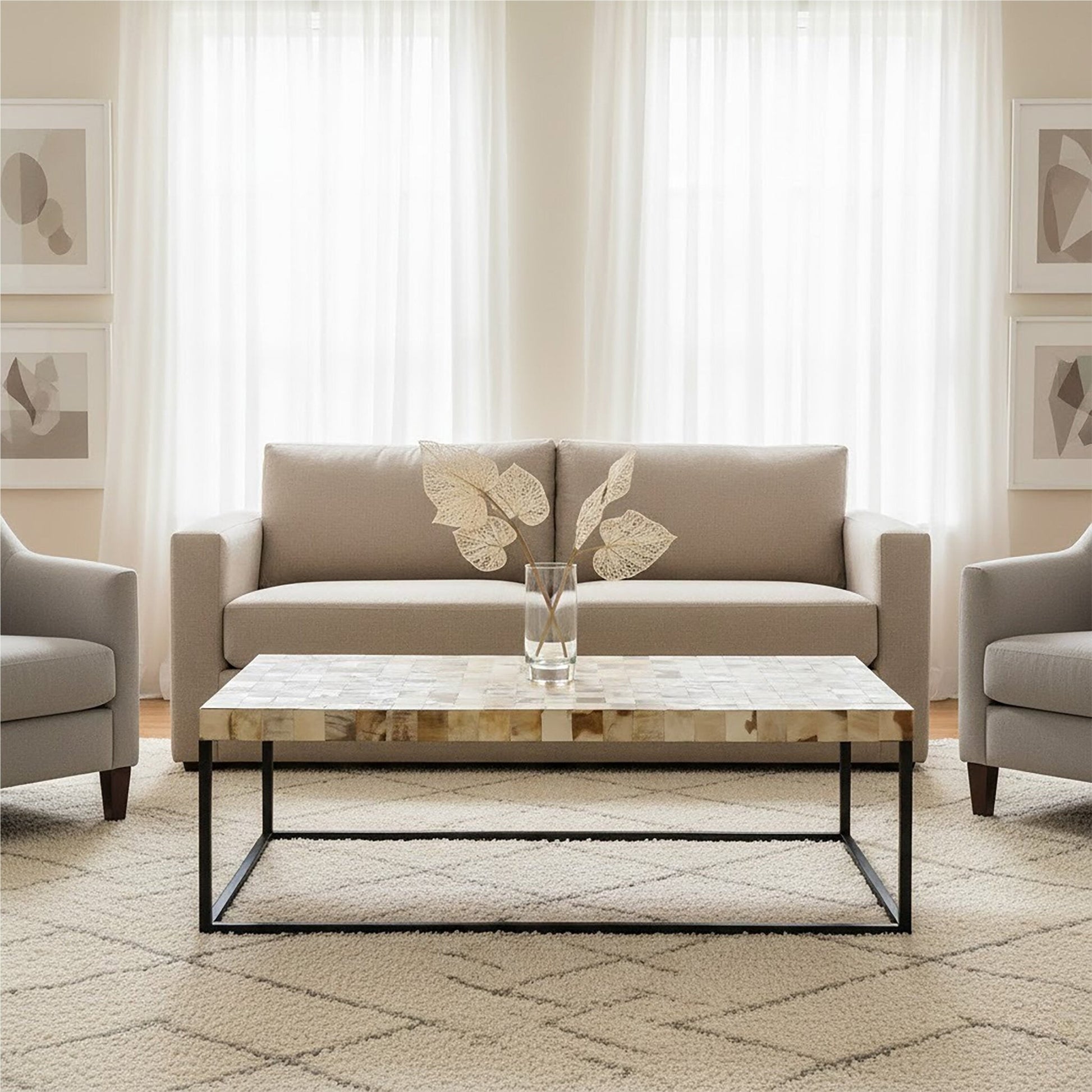Obra Cream Mother of Pearl Rectangle Coffee Table | Luxury Home Accessories | Heulog Glow