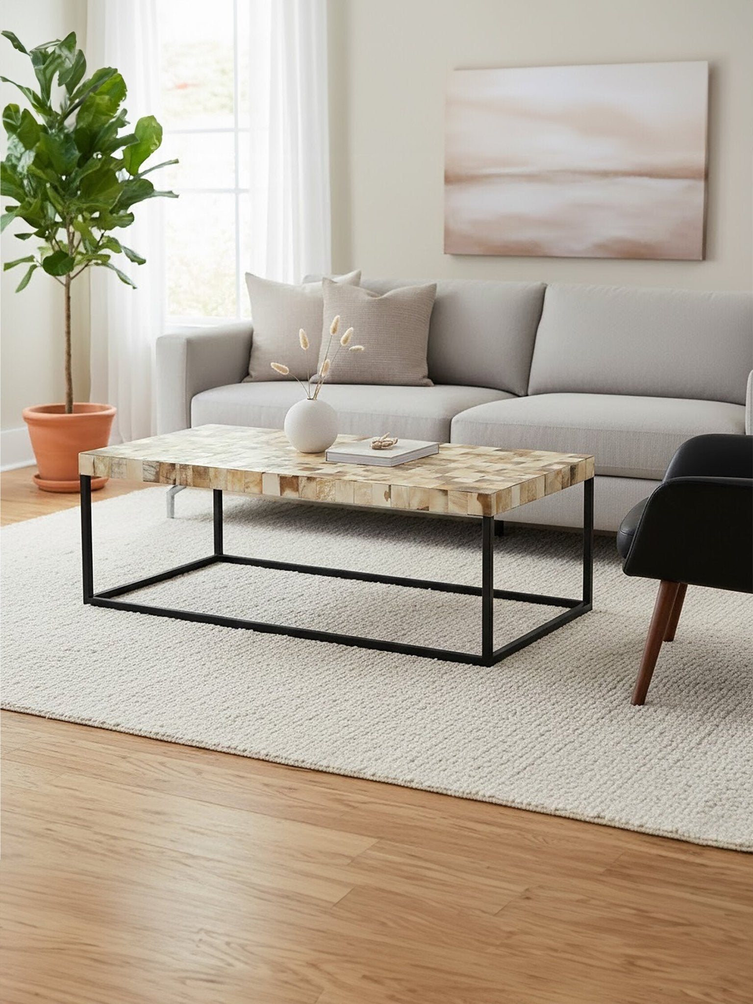 Obra Cream Mother of Pearl Rectangle Coffee Table | Luxury Home Accessories | Heulog Glow