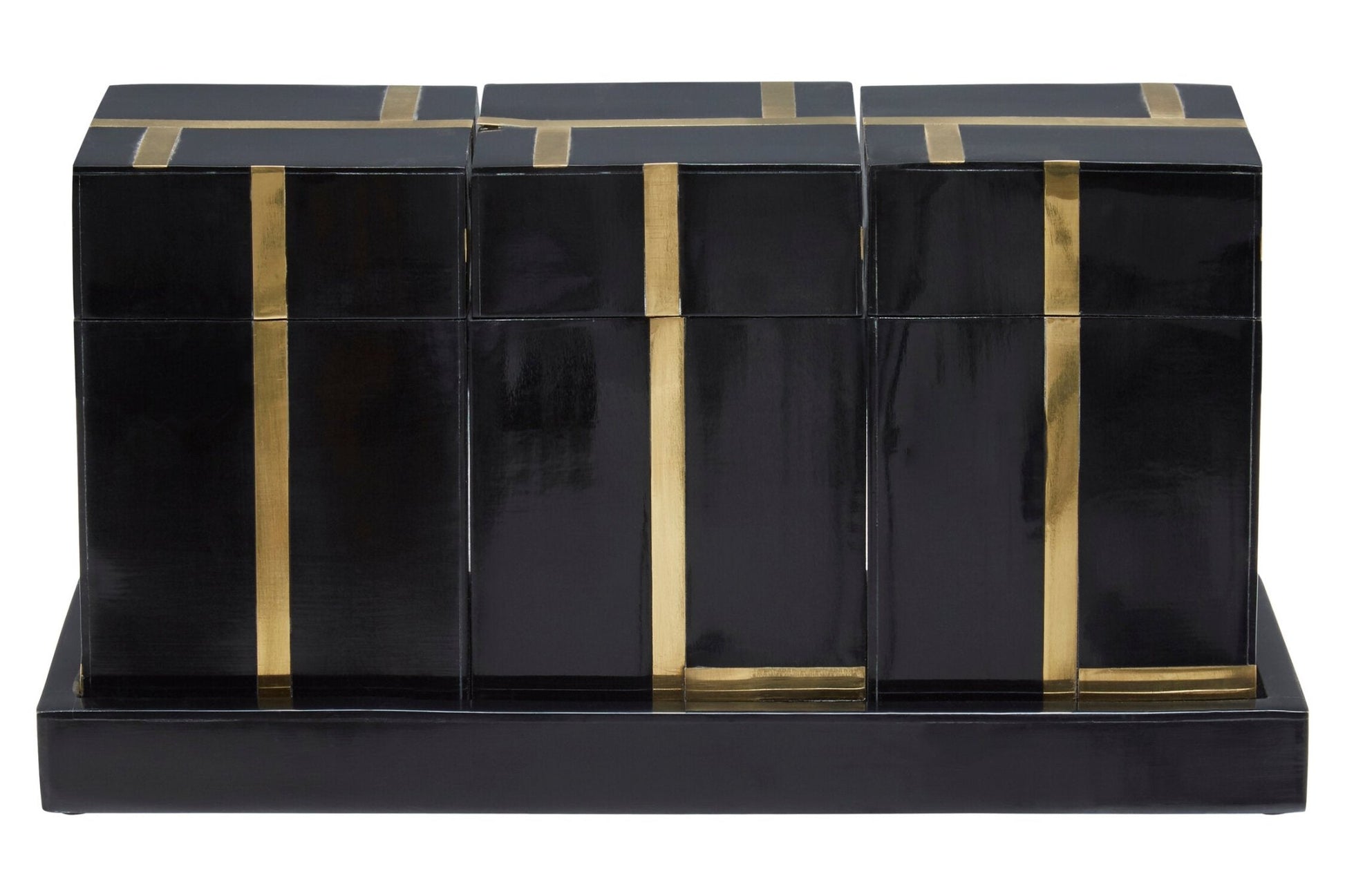 Odell Black and Gold Set of 3 Jars with Tray | Luxury Home Accessories | Heulog Glow
