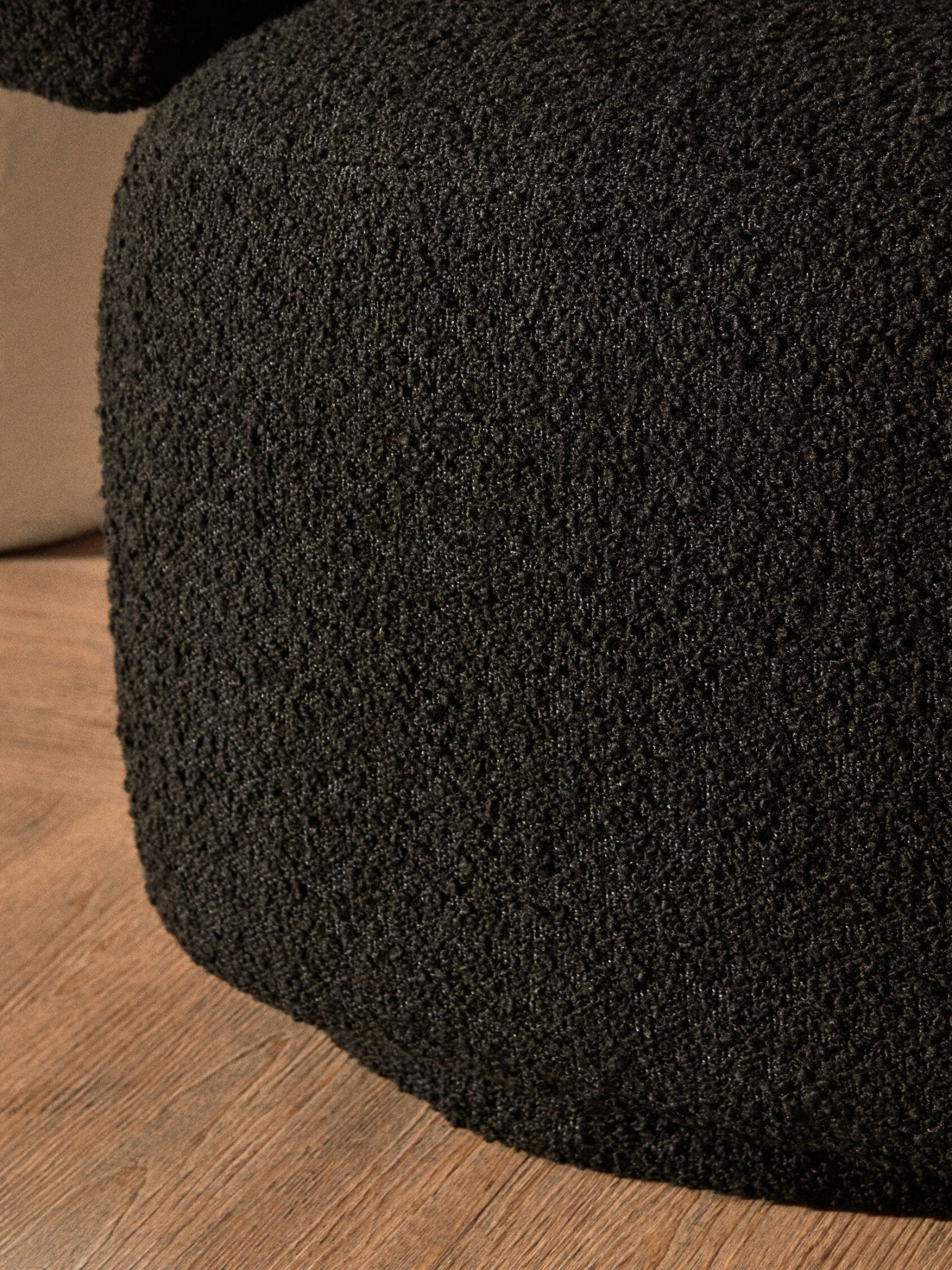 Oliveto Black Boucle Curved Swivel Armchair | Luxury Home Accessories | Heulog Glow