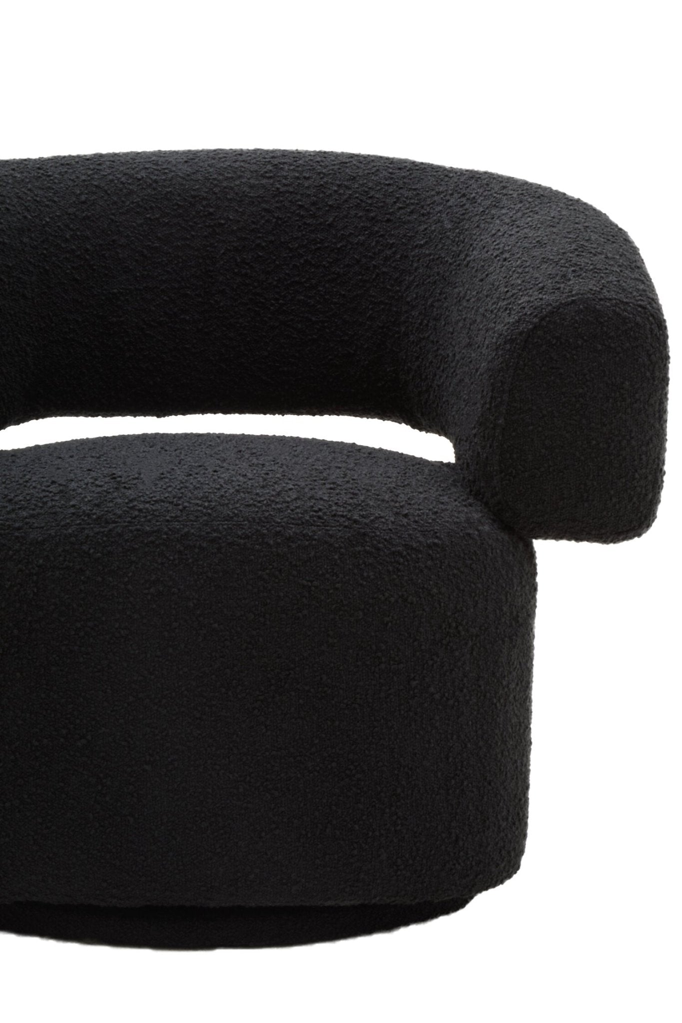 Oliveto Black Boucle Curved Swivel Armchair | Luxury Home Accessories | Heulog Glow