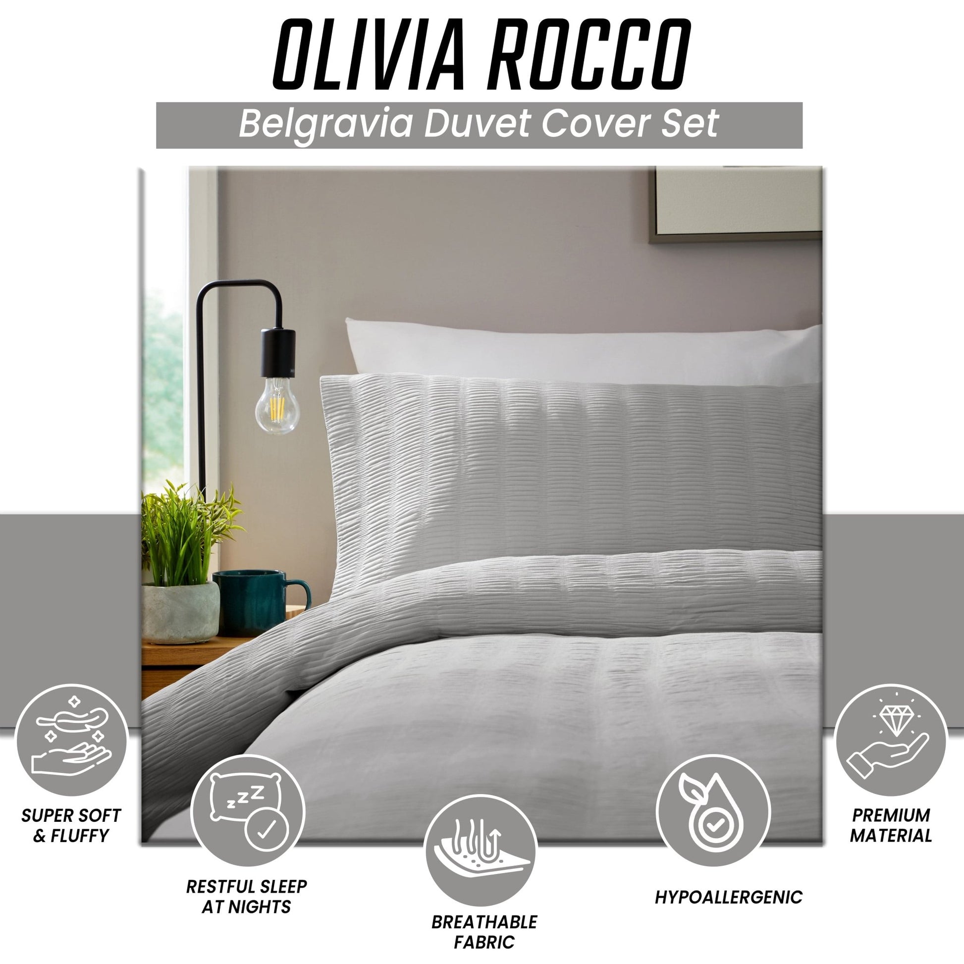 OLIVIA ROCCO Belgravia Grey Microfibre Duvet Cover Set With Pillowcases Soft Easy Care | Luxury Home Accessories | Heulog Glow