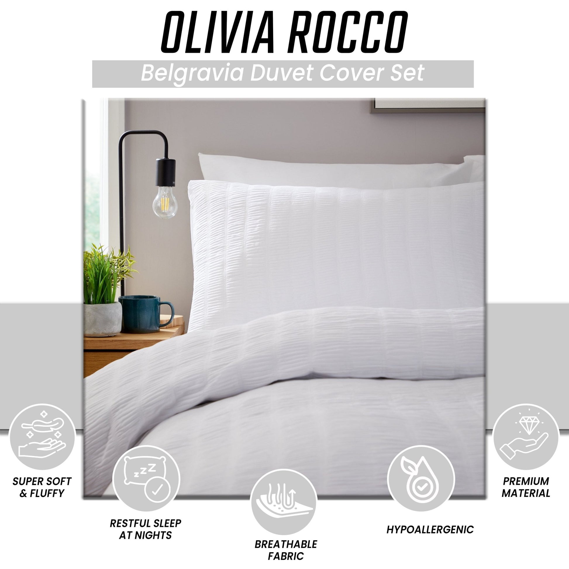 OLIVIA ROCCO Belgravia White Microfibre Duvet Cover Set With Pillowcases Soft Easy Care | Luxury Home Accessories | Heulog Glow