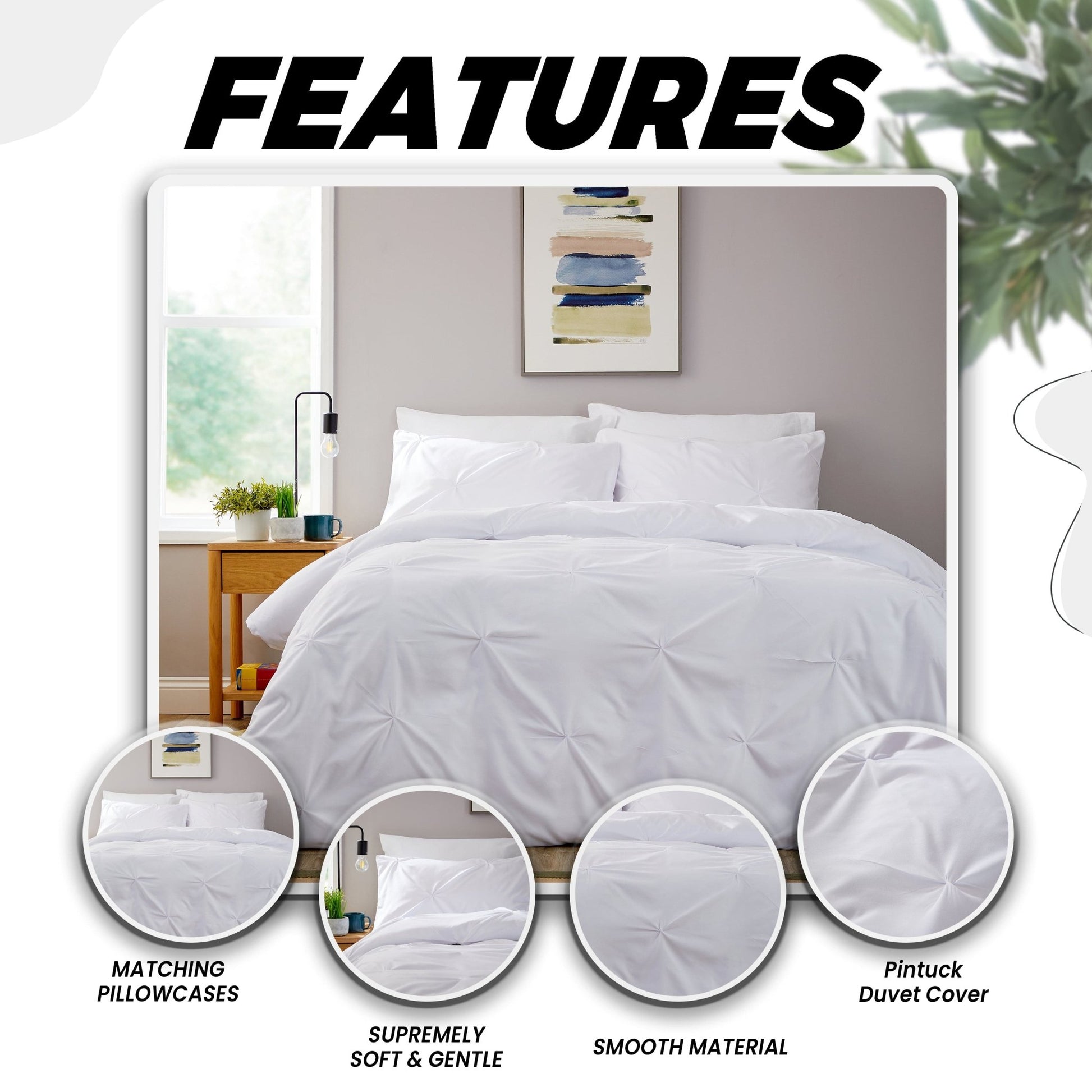 OLIVIA ROCCO Pintuck White Microfibre Duvet Cover Set With Pillowcases Reversible | Luxury Home Accessories | Heulog Glow