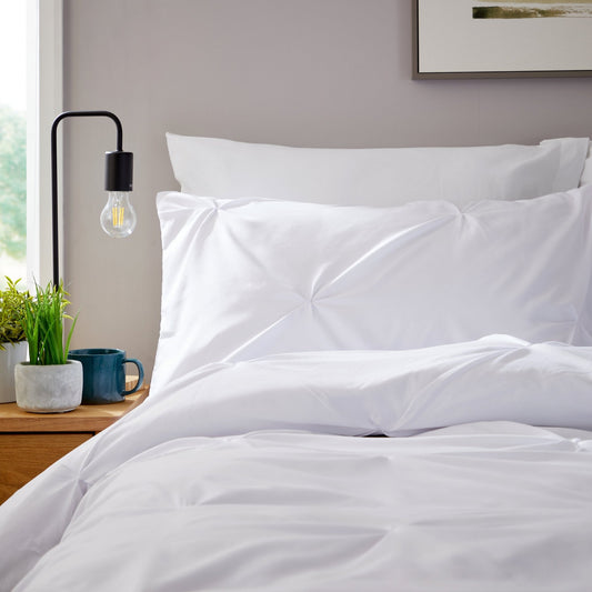 OLIVIA ROCCO Pintuck White Microfibre Duvet Cover Set With Pillowcases Reversible | Luxury Home Accessories | Heulog Glow