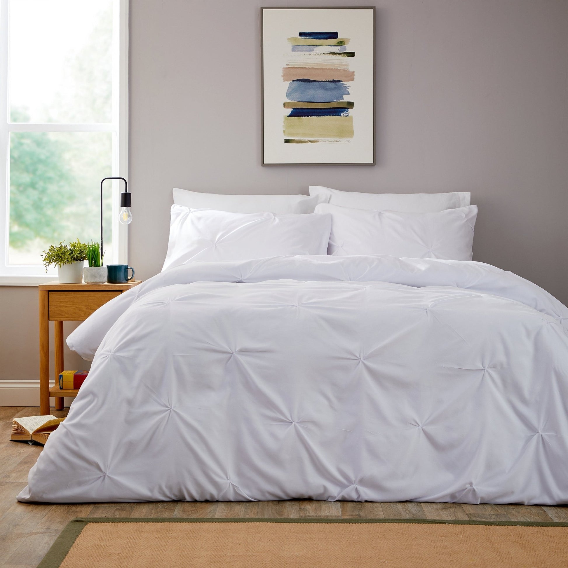 OLIVIA ROCCO Pintuck White Microfibre Duvet Cover Set With Pillowcases Reversible | Luxury Home Accessories | Heulog Glow