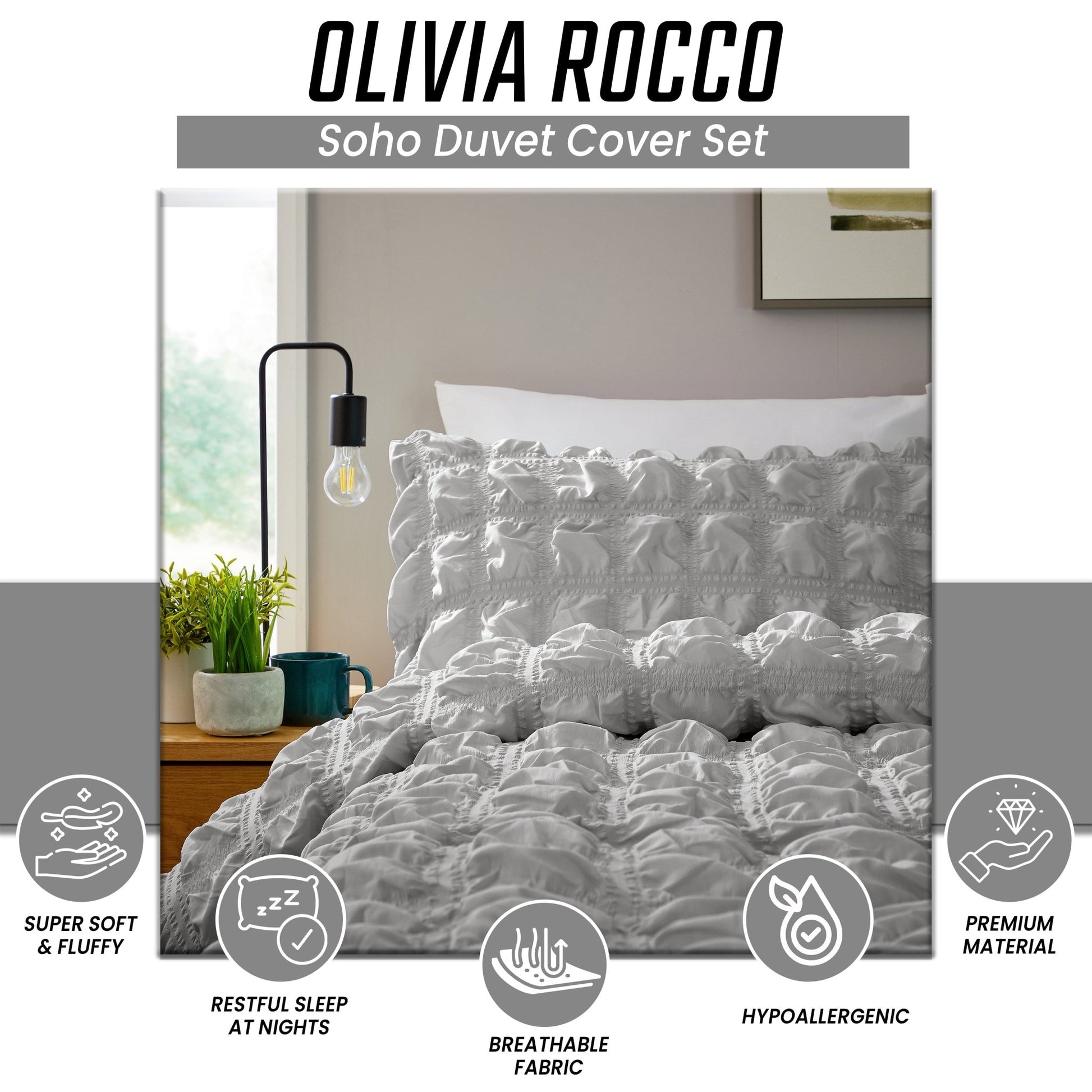OLIVIA ROCCO Soho Grey Microfibre Duvet Cover Set With Pillowcases Quilted Super Soft | Luxury Home Accessories | Heulog Glow