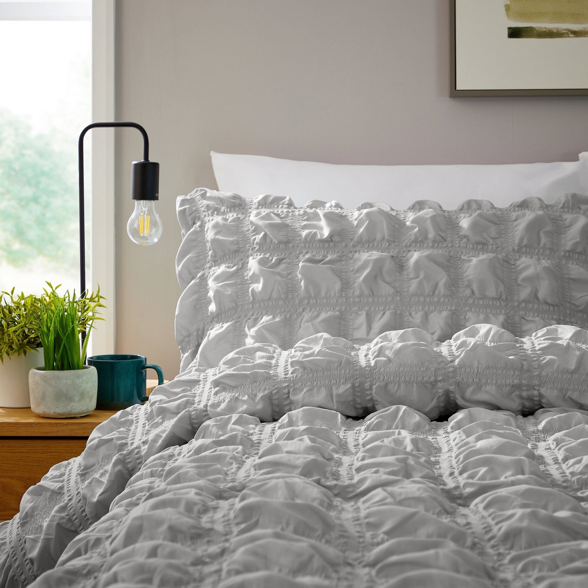 OLIVIA ROCCO Soho Grey Microfibre Duvet Cover Set With Pillowcases Quilted Super Soft | Luxury Home Accessories | Heulog Glow