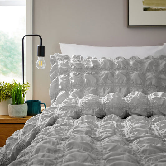 OLIVIA ROCCO Soho Grey Microfibre Duvet Cover Set With Pillowcases Quilted Super Soft | Luxury Home Accessories | Heulog Glow