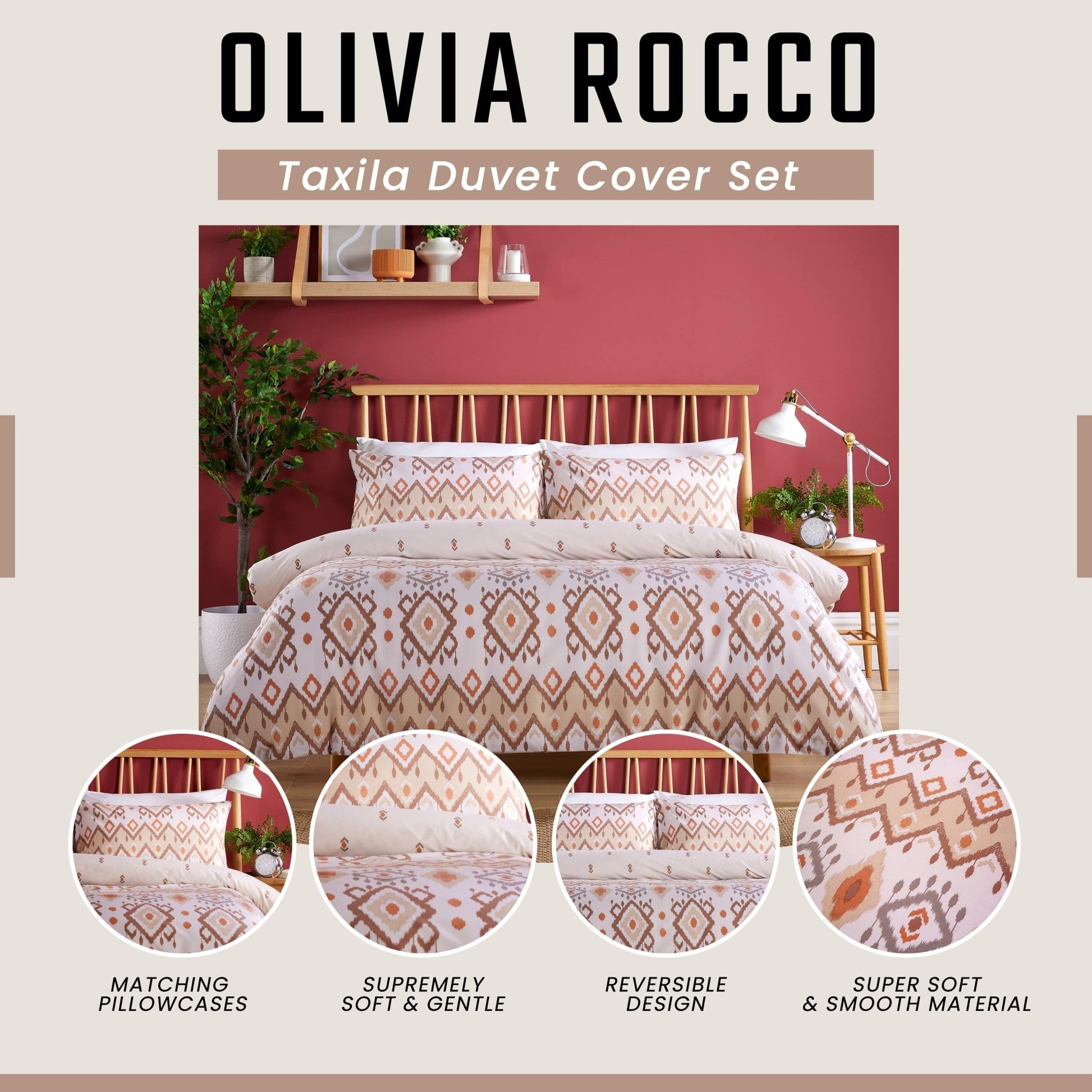 OLIVIA ROCCO Taxila Duvet Cover Set Easy Care Reversible Cotton Mix Super Soft for Everyday Luxury Hotel-Style | Luxury Home Accessories | Heulog Glow