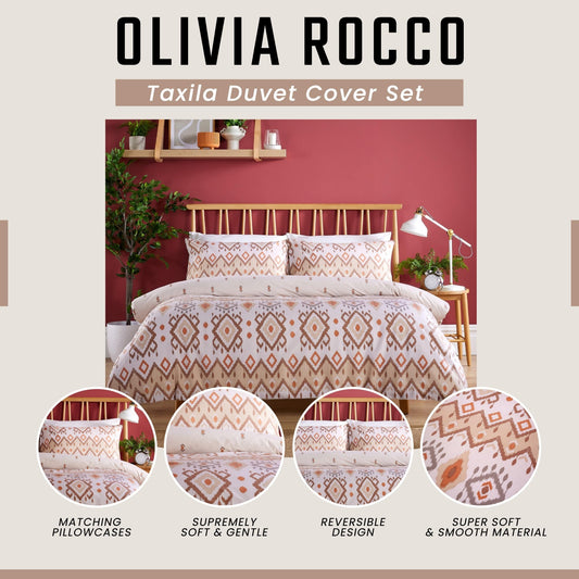 OLIVIA ROCCO Taxila Duvet Cover Set Easy Care Reversible Cotton Mix Super Soft for Everyday Luxury Hotel-Style | Luxury Home Accessories | Heulog Glow